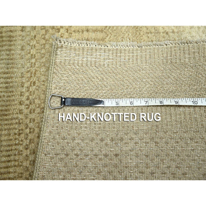 Rug 2'x3' Beige Modern Grass Design Hand Knotted Wool with Silk Small Mat