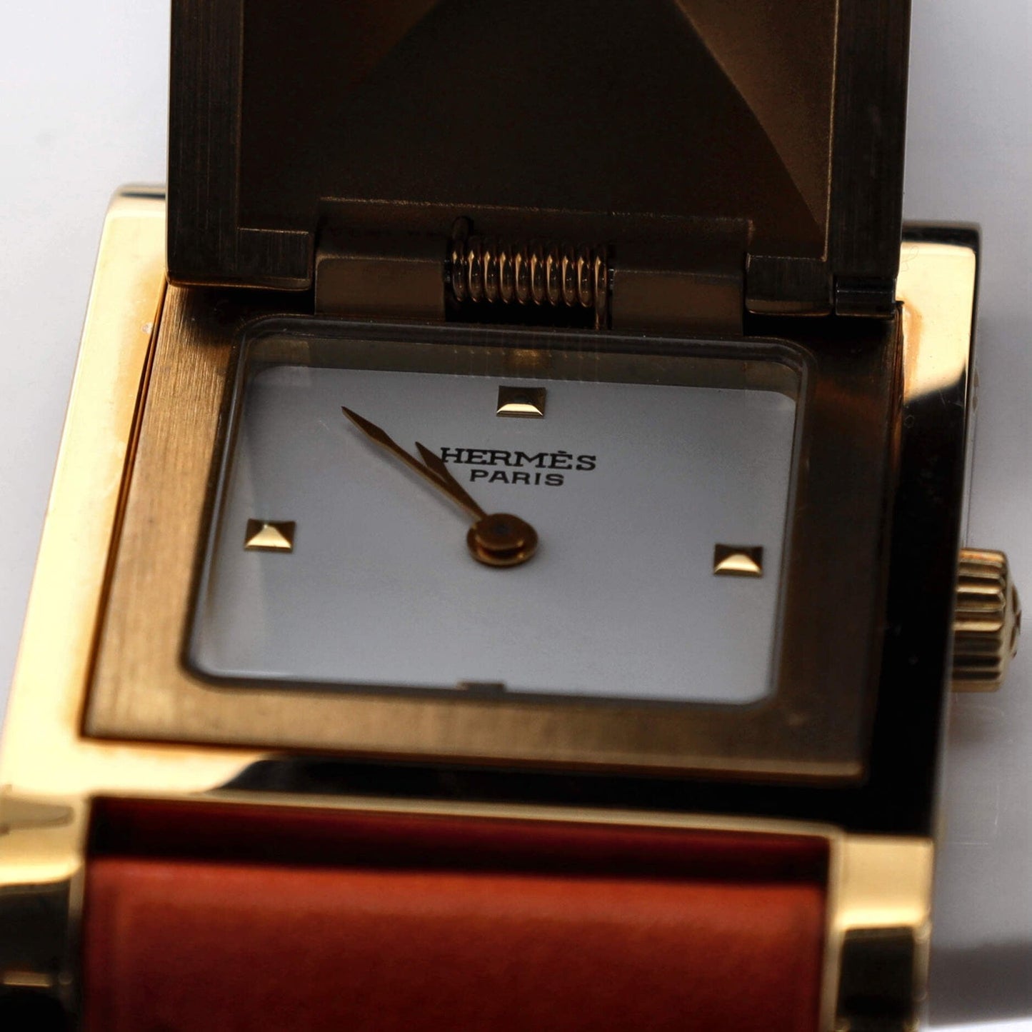 Hermes Medor Quartz Watch Plated Metal And Leather 23