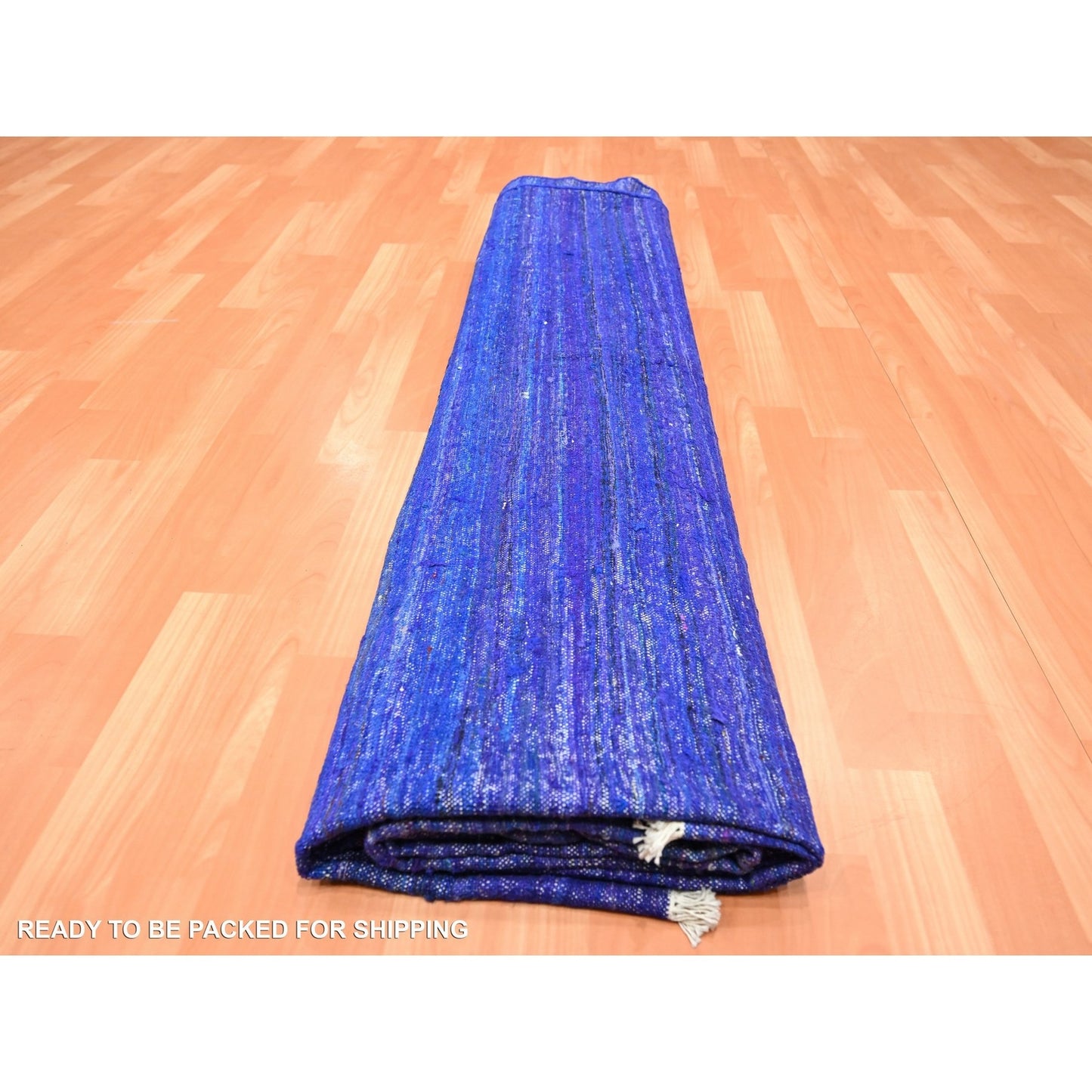 9'2"X11'8" Admiral Blue Sari Silk Flat Weave Kilim Hand Woven Rug
