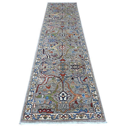3'X11'10" Gray Hand Knotted Aryana Bidjar Garus Wool Runner Oriental Rug