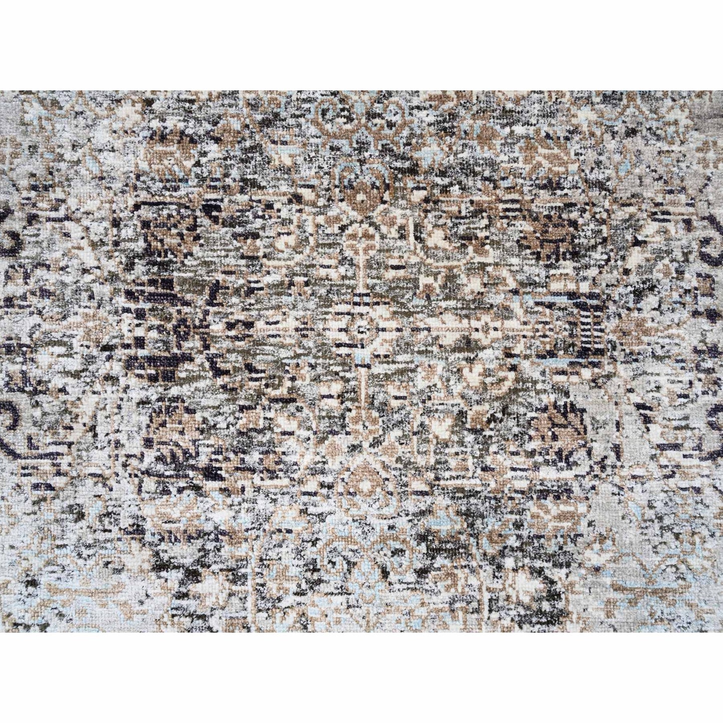 2'6"X6' Gray, Modern, Silk With Textured Wool, Hand Knotted, Runner Rug