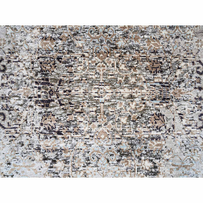 2'6"X6' Gray, Modern, Silk With Textured Wool, Hand Knotted, Runner Rug