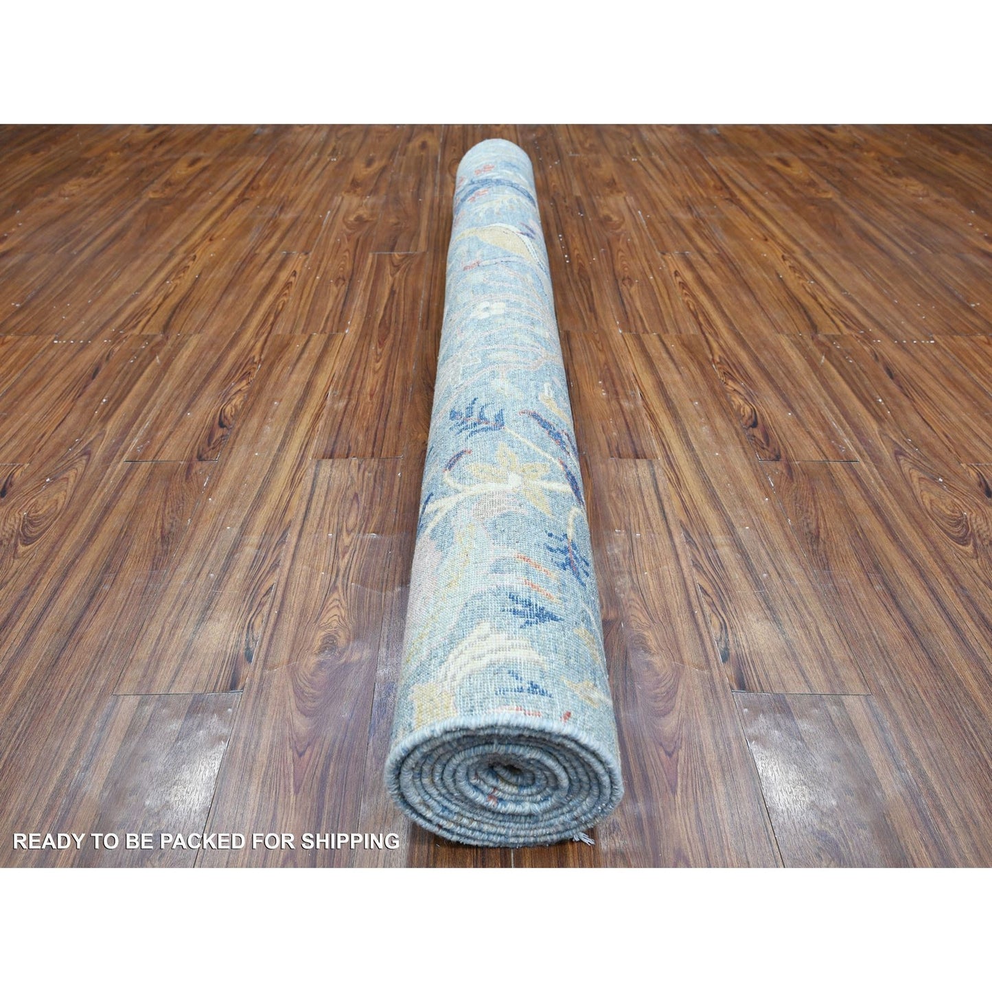 6'1"X12' Blue Peshawar Hand Knotted Birds Paradise Wool Wide Runner Rug