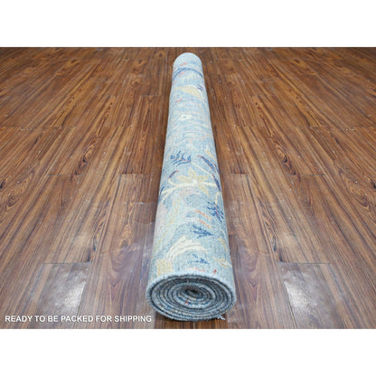 6'1"X12' Blue Peshawar Hand Knotted Birds Paradise Wool Wide Runner Rug