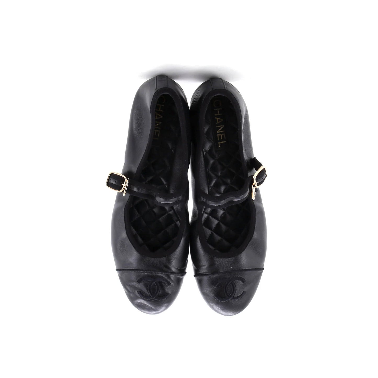 Chanel Women'S Cc Mary Jane Flats Embroidered Leather