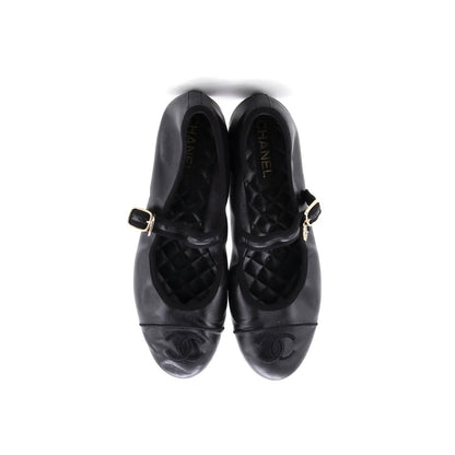 Chanel Women'S Cc Mary Jane Flats Embroidered Leather