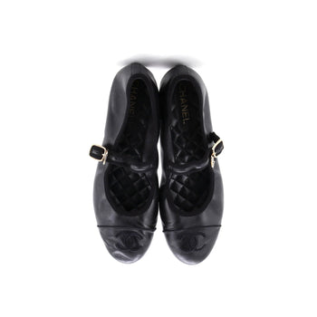 Chanel Women'S Cc Mary Jane Flats Embroidered Leather