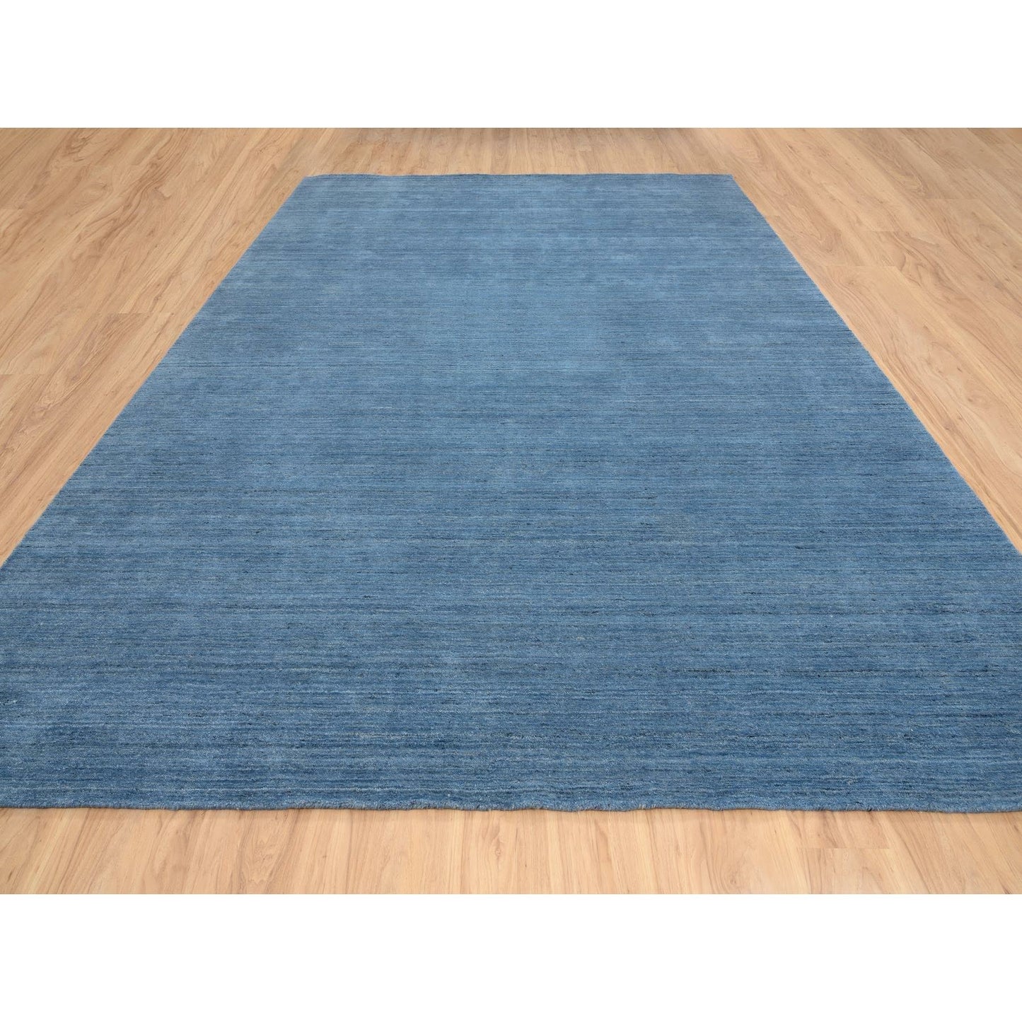 10'X14' Denim Blue Hand Loomed Modern Design Pure Wool Rug