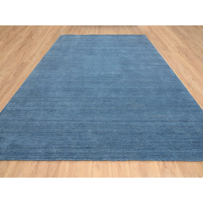 10'X14' Denim Blue Hand Loomed Modern Design Pure Wool Rug