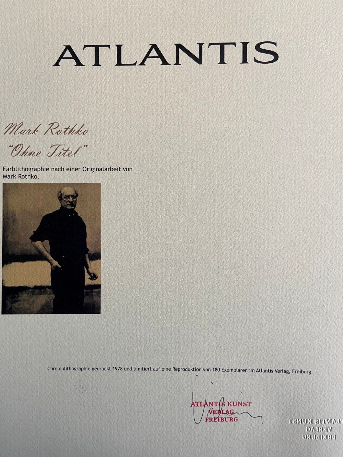 Mark Rothko Lithograph Signed Coa Numbered 180 Copies Stamped