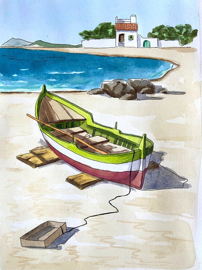 Aldo Riso ''Ionian Beach'' Hand-Painted Engraving 35X50 Authenticated