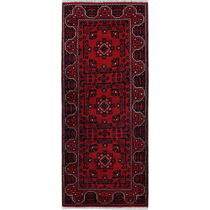 2'2"X5'4" Red Afghan Khamyab Tribal Design All Wool Hand Knotted Runner Rug