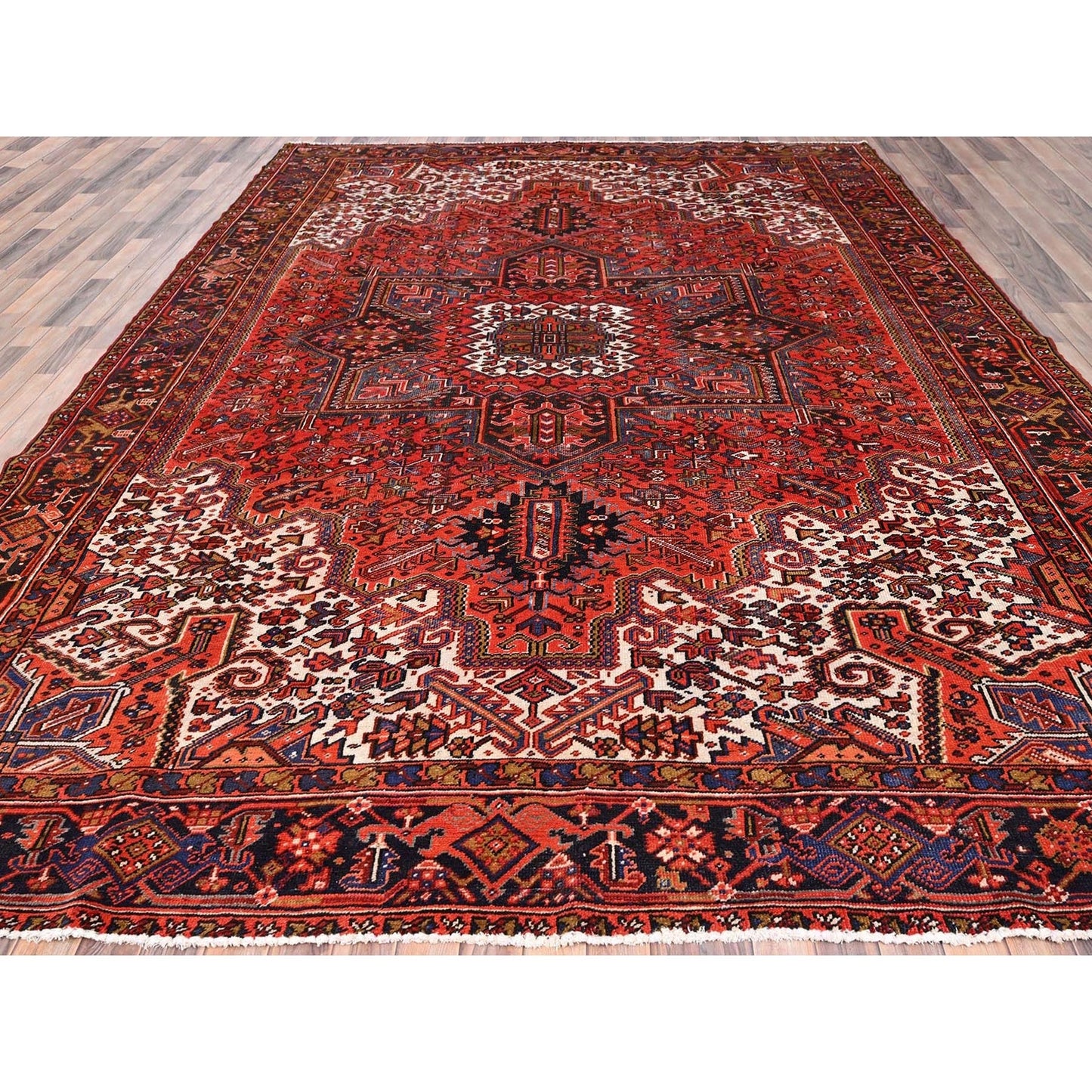 10'X13'2" Red Pure Wool Hand Knotted Semi Antique Zoroastrian Heris Rug