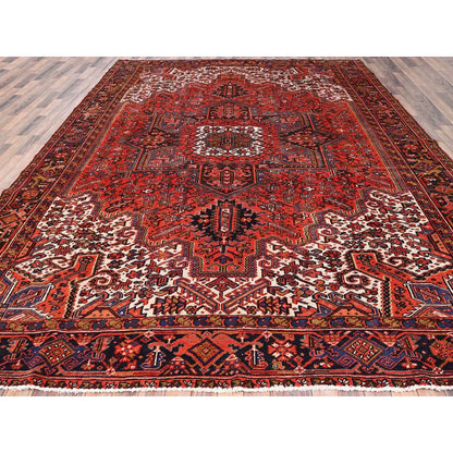 10'X13'2" Red Pure Wool Hand Knotted Semi Antique Zoroastrian Heris Rug