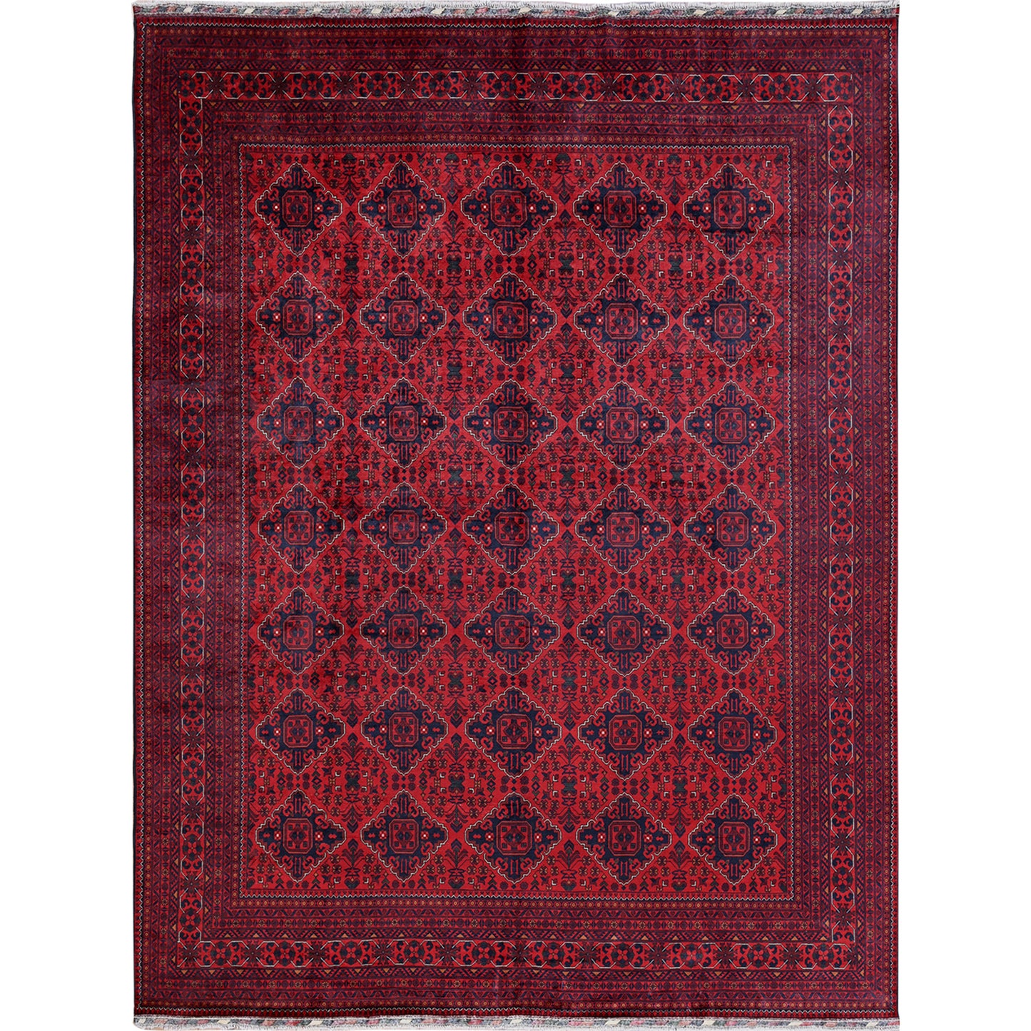 9'10"X12'8" Red Afghan Khamyab Geometric Design Hand Knotted Soft Wool Rug
