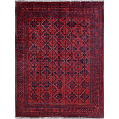 9'10"X12'8" Red Afghan Khamyab Geometric Design Hand Knotted Soft Wool Rug
