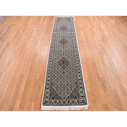 2'7"X11'10" Ivory Wool And Silk Tebraz Mahi Hand Knotted Runner Rug
