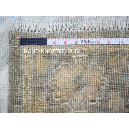 3'X15'9" Olive Gray Hand Knotted Afghan Angora Oushak Wool Xl Runner Rug