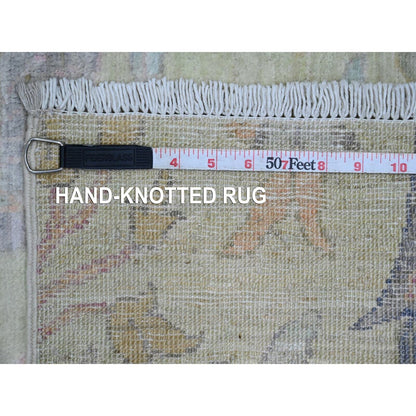 2'6"X11'4" Green Peshawar Birds Design Hand Knotted Soft Wool Runner Rug