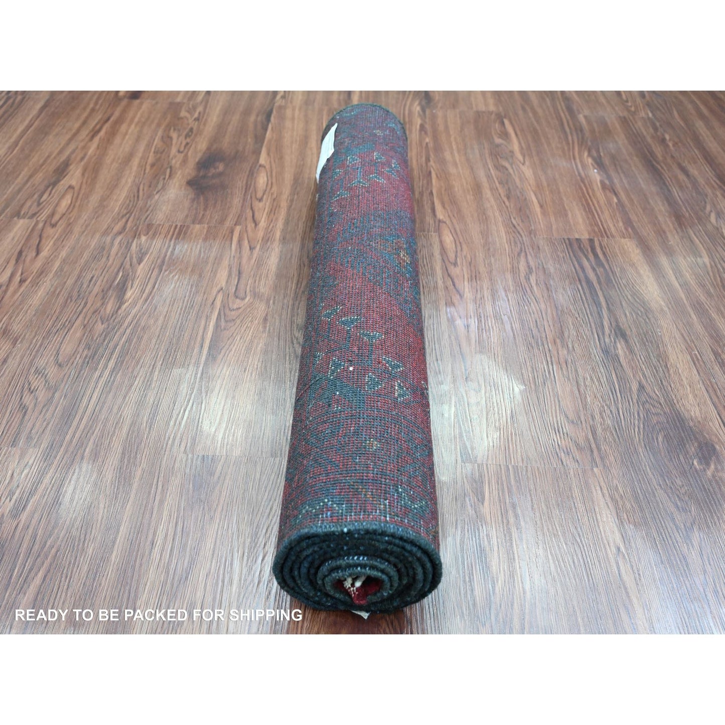 2'7"X6'3" Red All Wool Andkhoy Geometric Pattern, Hand Knotted Runner Rug