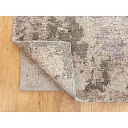 2'8"X9'7" Hi & Lo Pile Abstract Design Wool & Silk Hand Made Runner Rug