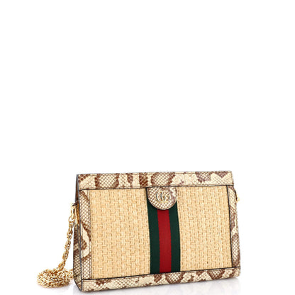 Gucci Ophidia Chain Shoulder Bag Raffia With Snakeskin Small