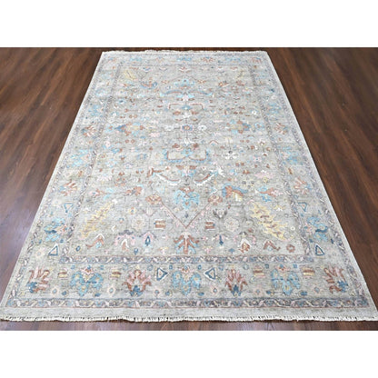 8'6"X11'3" Light Brown Antiqued Tebraz Design Pure Wool Hand Knotted Rug