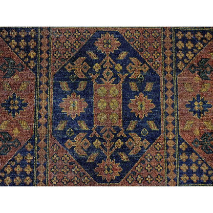 8'10"X12'2" Brown Overdyed Afghan Block Design Hand Knotted Pure Wool Rug