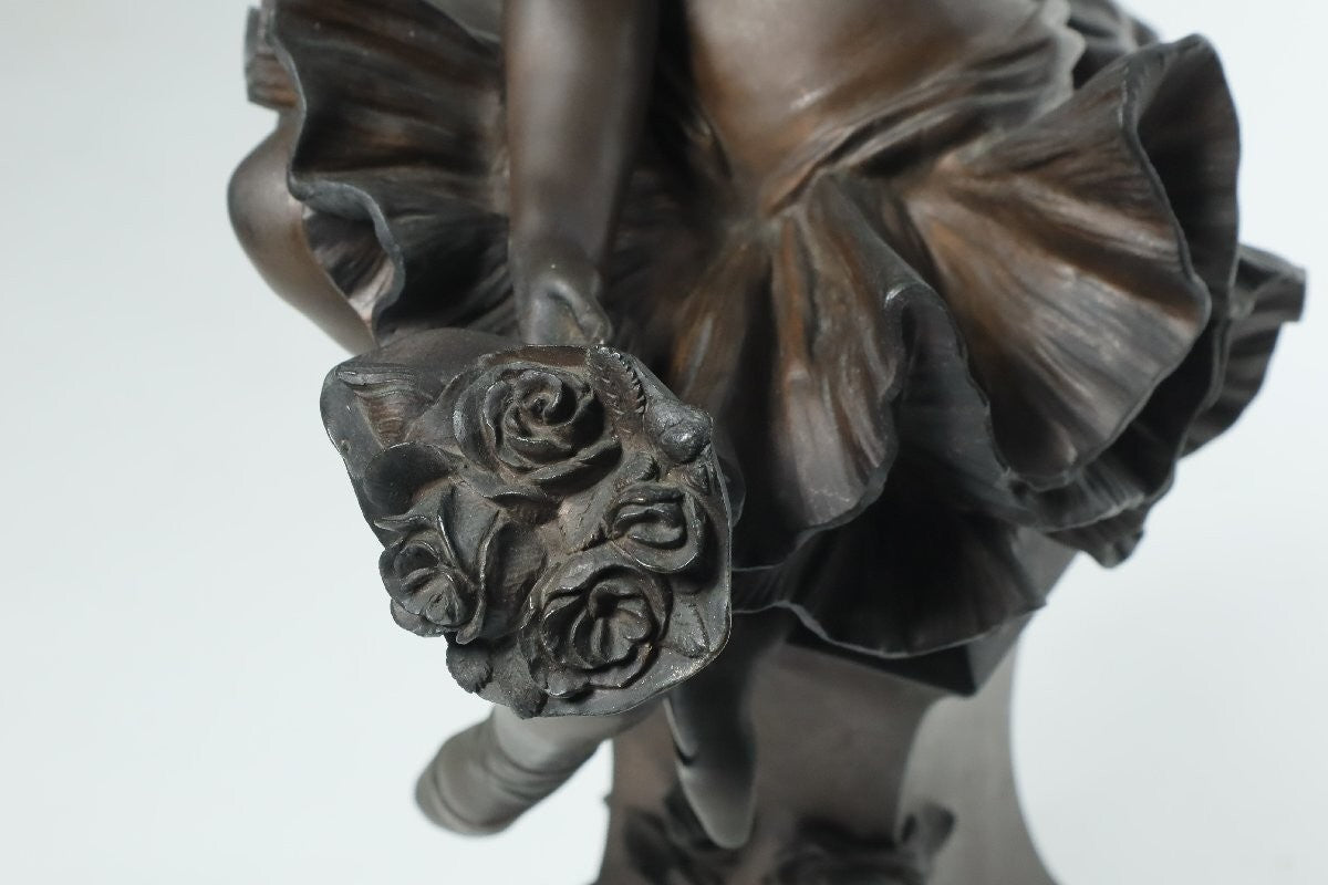 Maillard "Colombina" French Bronze Sculpture Dancer With Roses 40.8Cm Signed Box