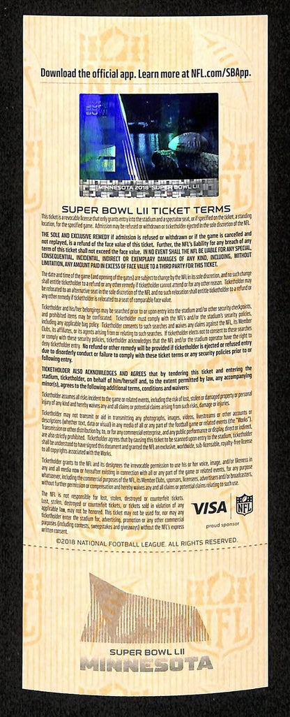 2018 Super Bowl Lii 52 Full Unused Mint Authentic Ticket Eagles Vs Patriots 8876