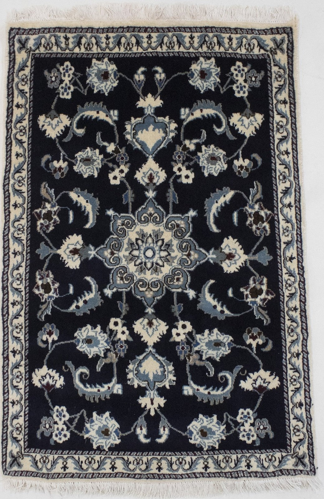 Hand-Knotted Navy Blue Classic Floral Oriental Rug Small Area Carpet 2'9X4'5 ft