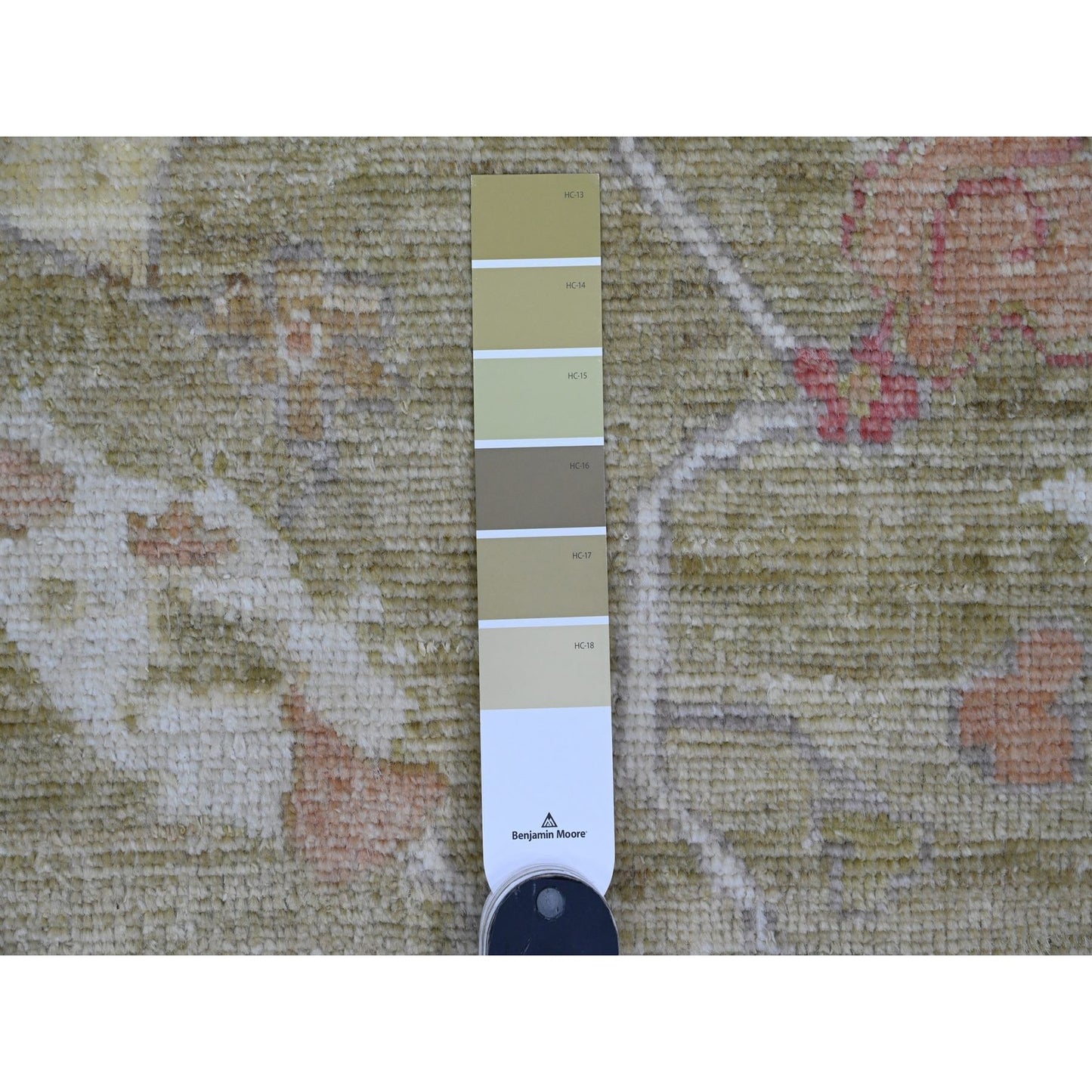 8'1"X9'7" Green Afghan Angora Oushak Leaf Design Wool Hand Knotted Rug