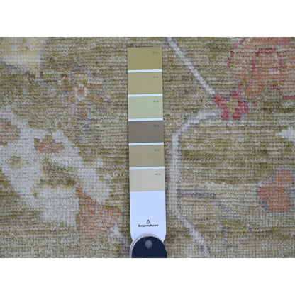 8'1"X9'7" Green Afghan Angora Oushak Leaf Design Wool Hand Knotted Rug