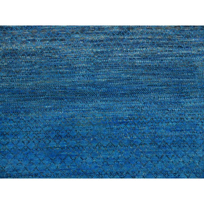 9'1"X11'10" Blue Pure Wool Hand Knotted Modern Chiaroscuro Collection Rug