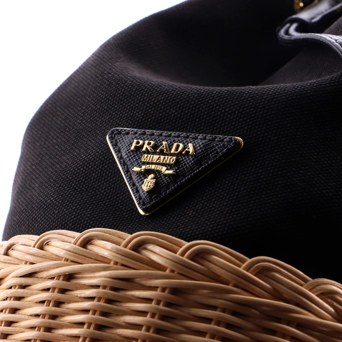 Prada Drawstring Bucket Bag Canvas And Wicker Small