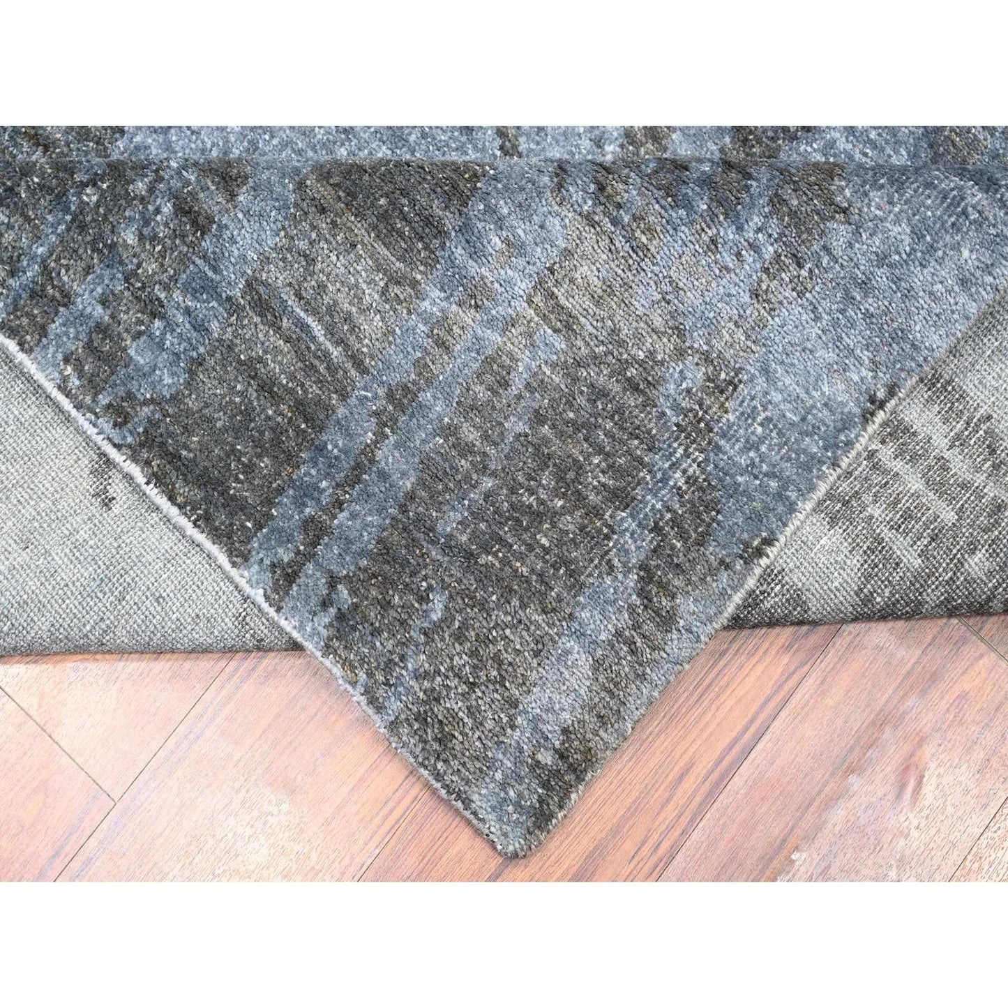 8'10"X12'1" Blue Gray Modern Tree Design 100% Wool Hand Knotted Rug