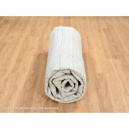 11'10"X11'10" Ivory Modern Striae Design Pure Wool Hand Loomed Round Rug