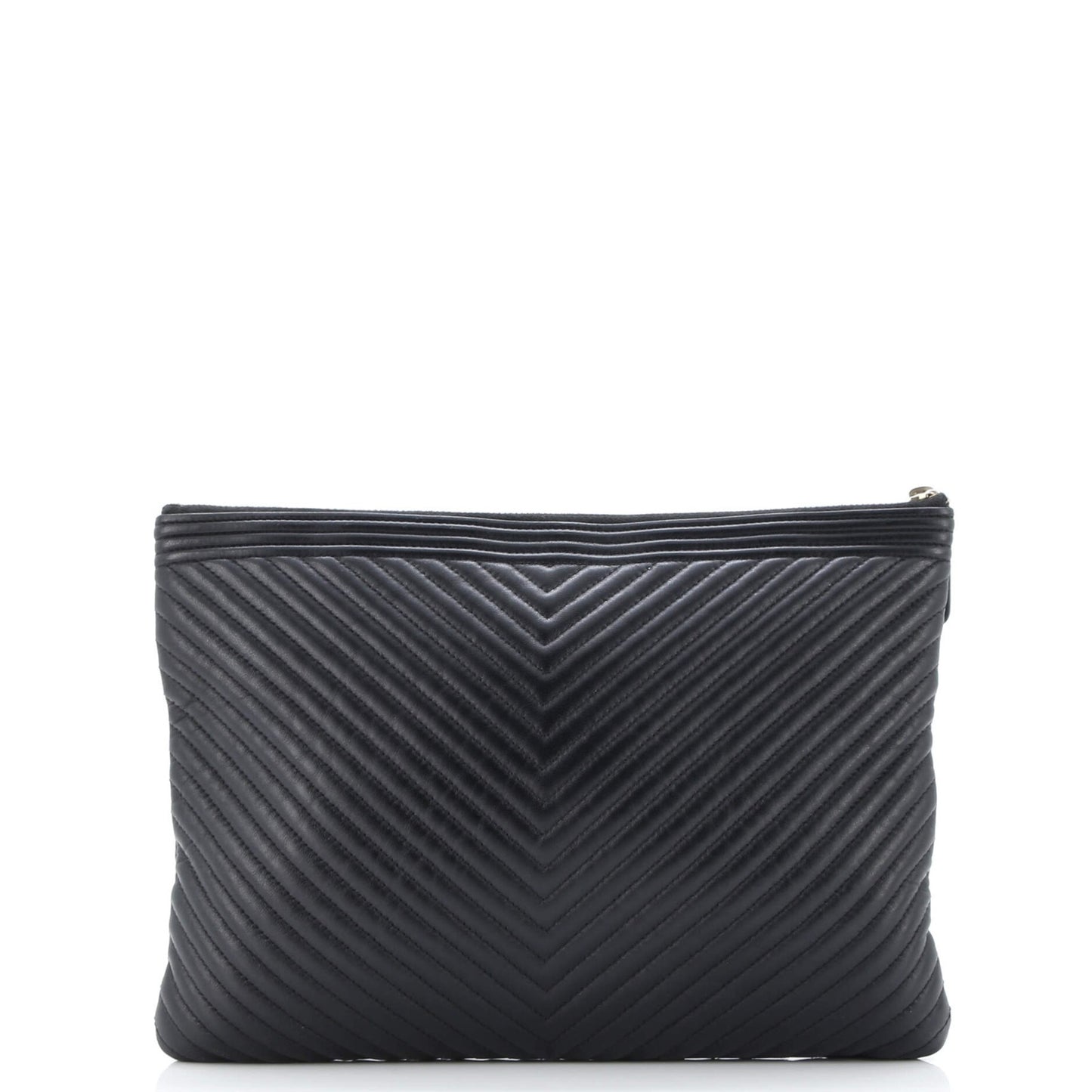 Chanel Boy O Case Clutch Chevron Calfskin Medium