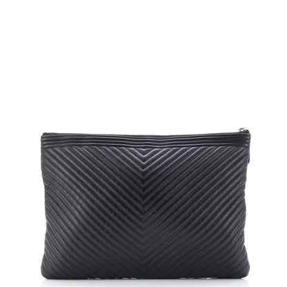 Chanel Boy O Case Clutch Chevron Calfskin Medium