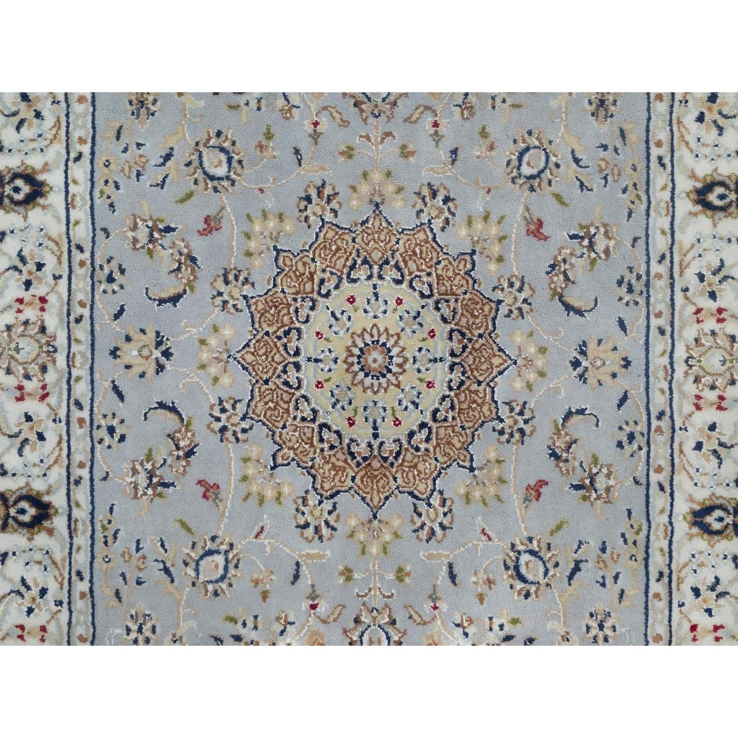3'2"X5'2" Pigeon Blue 250 Kpsi Wool & Silk Nain Hand Knotted Oriental Rug