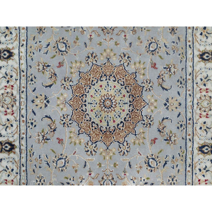 3'2"X5'2" Pigeon Blue 250 Kpsi Wool & Silk Nain Hand Knotted Oriental Rug