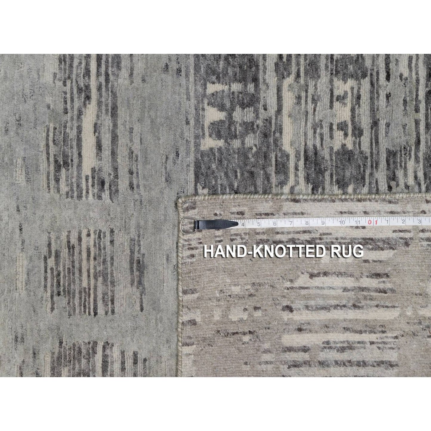 5'x7' Gray Hand Knotted Rug Modern Criss Cross Erased Design Natural Wool