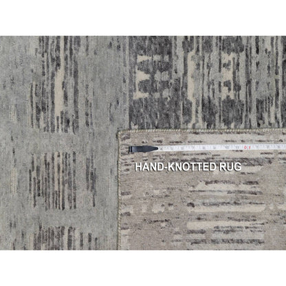 5'x7' Gray Hand Knotted Rug Modern Criss Cross Erased Design Natural Wool