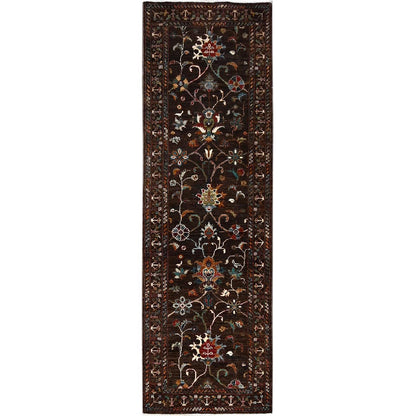 2'8"X8'5" Brown Flower Blossom Design Oriental Afghan Sultani Runner Rug
