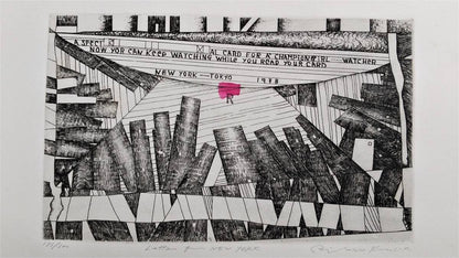 Risaburo Kimura Signed Original Etching Print Letter For New York Framed 1978