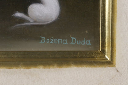 Original Oil Painting Starry Sky Polish Girl Cat Framed Bozena Duda