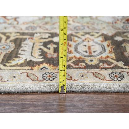 6'1"X11'10" Beige And Brown Karajeh Design Hand Knotted Wool Oriental Rug