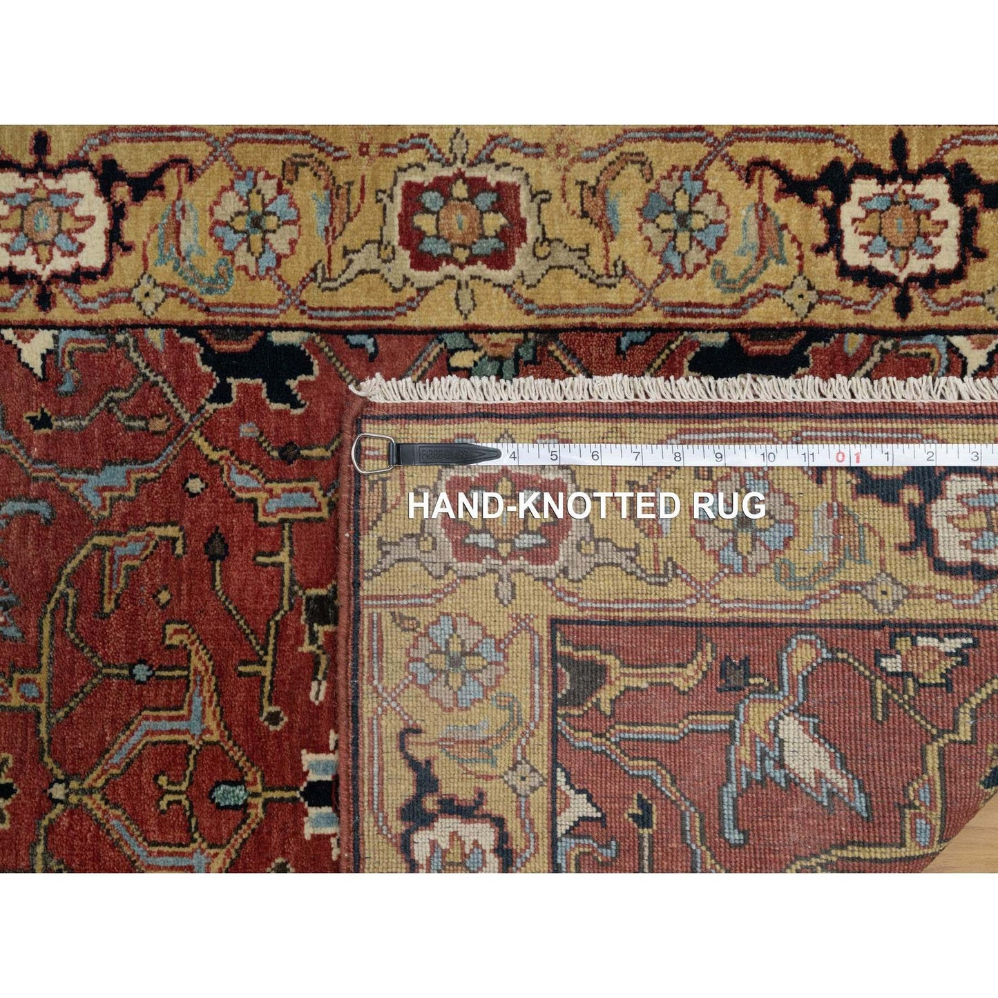 2'8"X14'1" Red Antiqued Heris Re-Creation Hand Knotted Wool Runner Rug