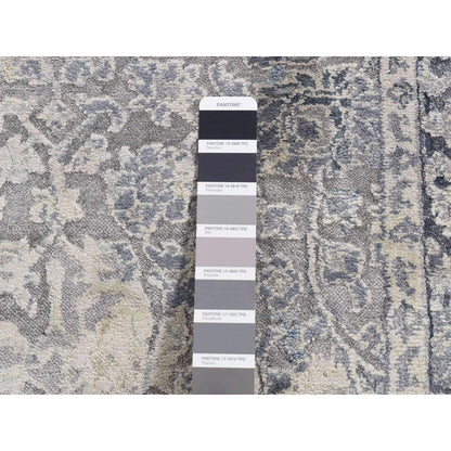2'6"X9'10" Gray Erased Kishoon Design Wool/Silk Hand Knotted Runner Rug