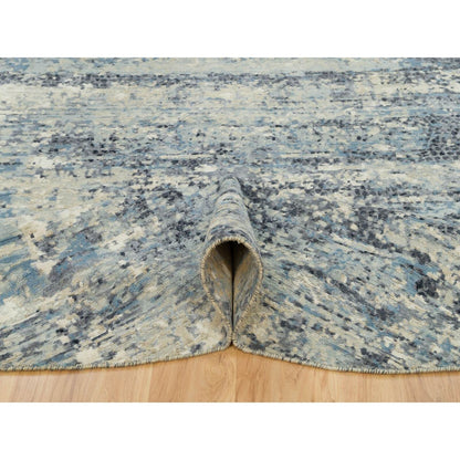 9'X9' Power Gray Wool And Silk Hand Knotted Mosaic Round Oriental Rug